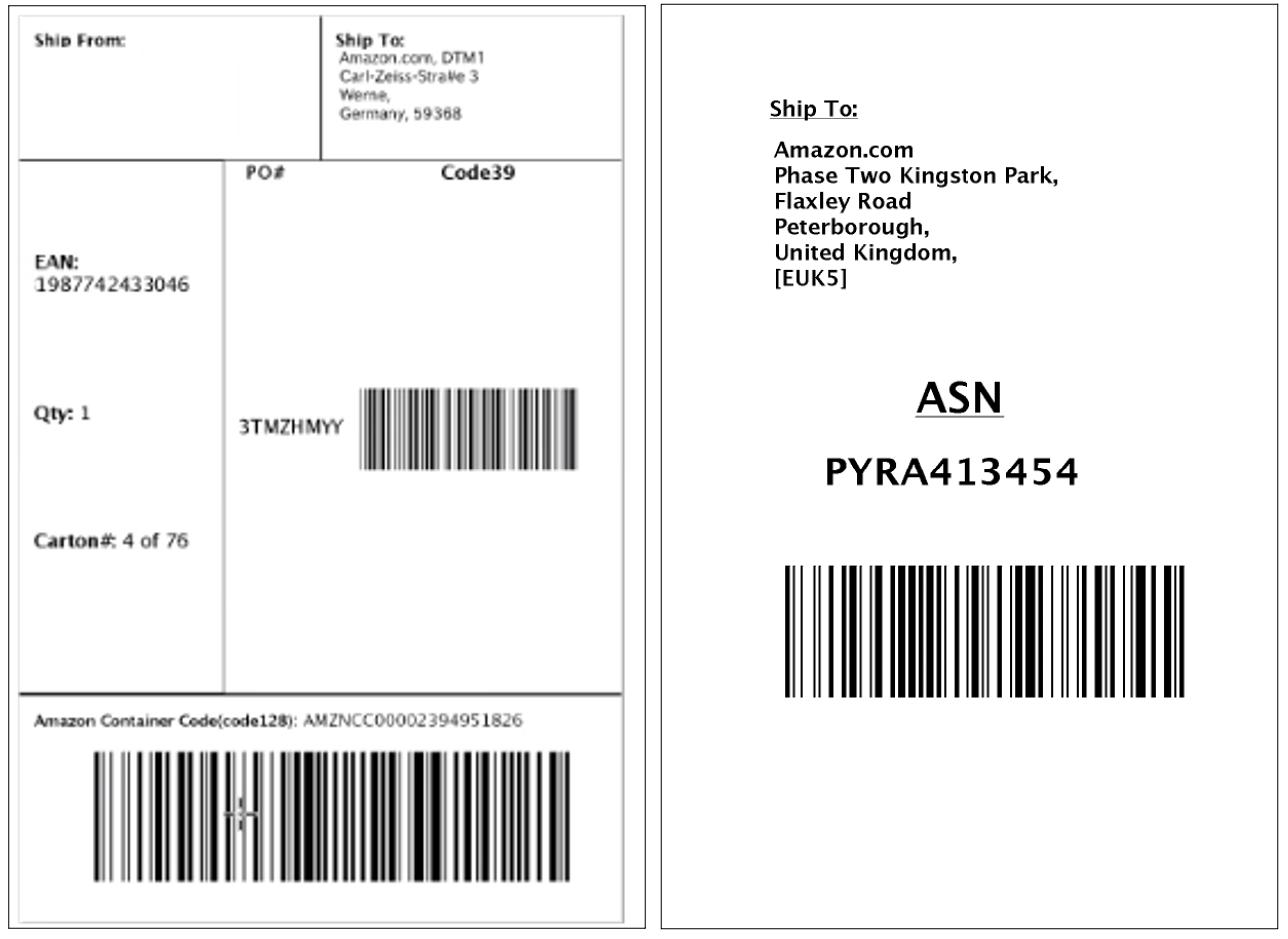 Example of separate ASN and carton label